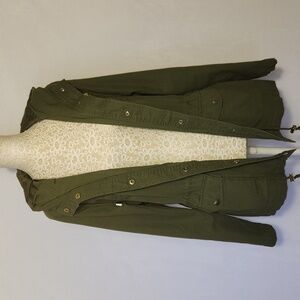 Miss. London Black Label Army Green Drawstring Waist Utility Cargo Safari Jacket
